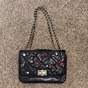 Aldo Black Quilted Chain Strap Bag Bling Pearl